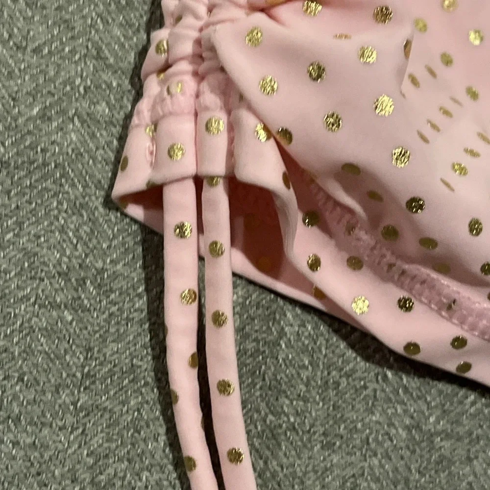 Snapper Rock Girls' Pink Gold Polka Dots Crop Bikini Top Only, Size 4, Imperfect
